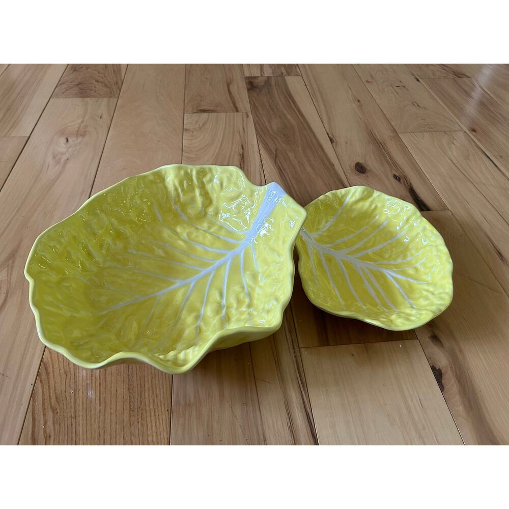 Vintage Secla Portugal Majolica Yellow Cabbage Bowls (2) 1950's